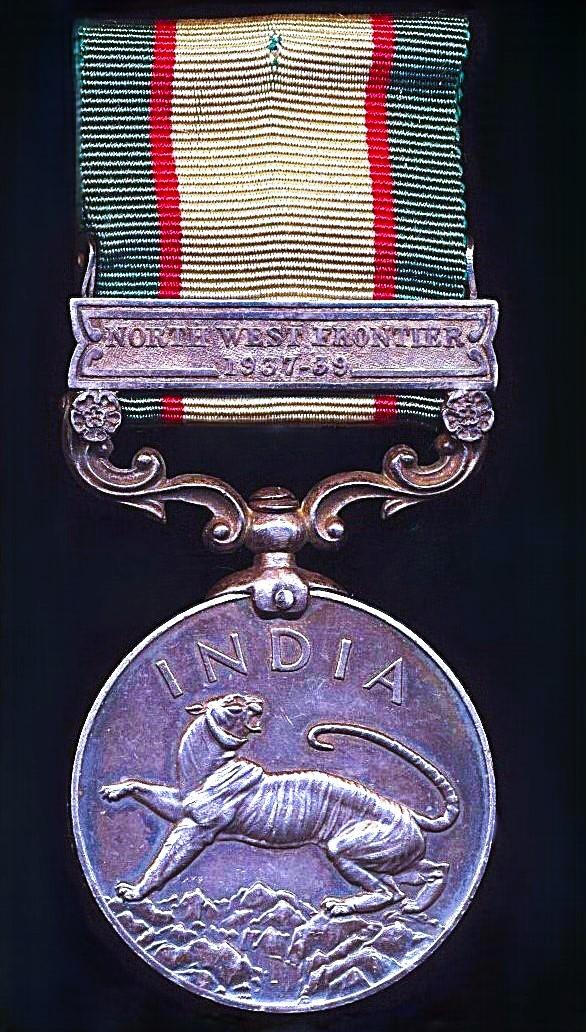India General Service Medal 1936-39. With clasp 'North West Frontier 1937-39' (Ris. Maj. Sarwan Singh, R.I.A.S.C. (A. Tpt.))