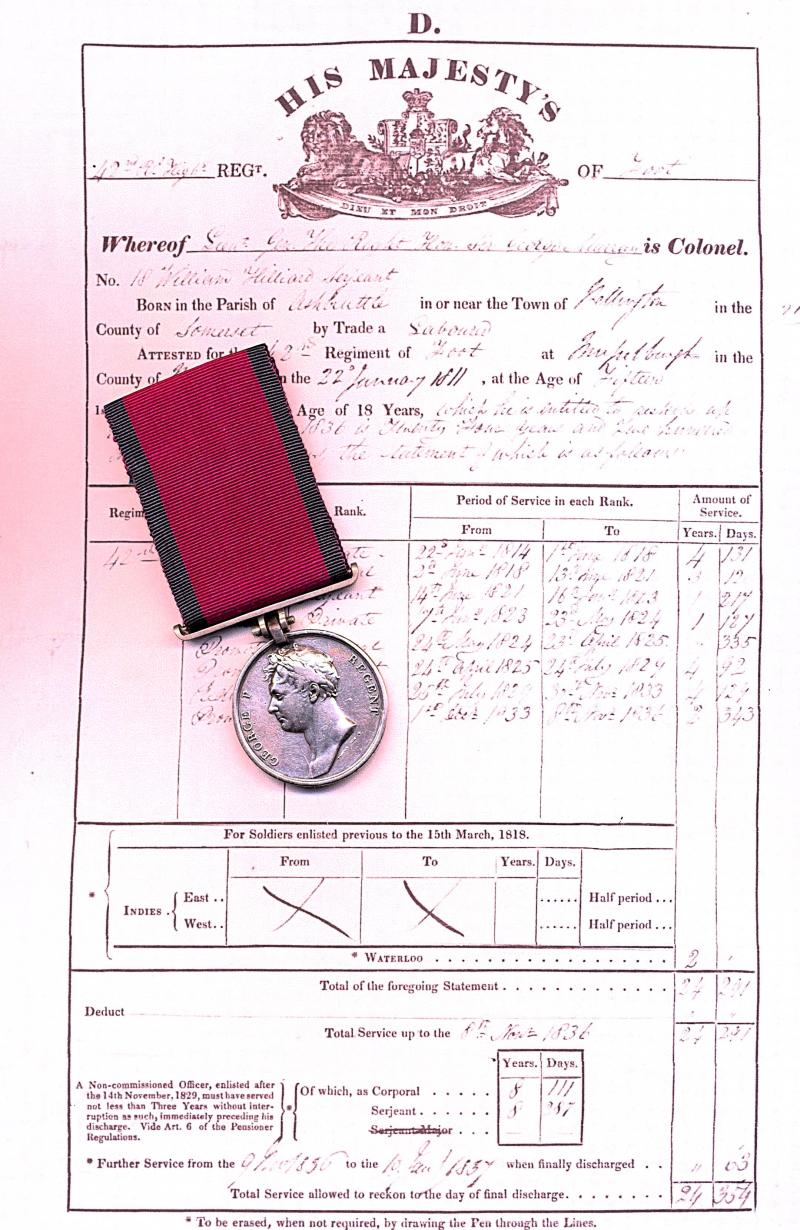 Waterloo Medal 1815 (William Hilliard, 42nd or R.H. Reg. Infantry.)