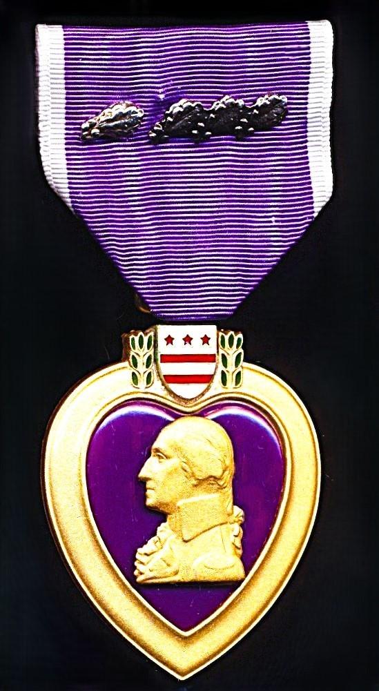 United States: Purple Heart Medal. With 1 x Silver Oakleaf Cluster & 3 x Bronze Oakleaf Clusters on riband. A 1990-2026 circa era issue