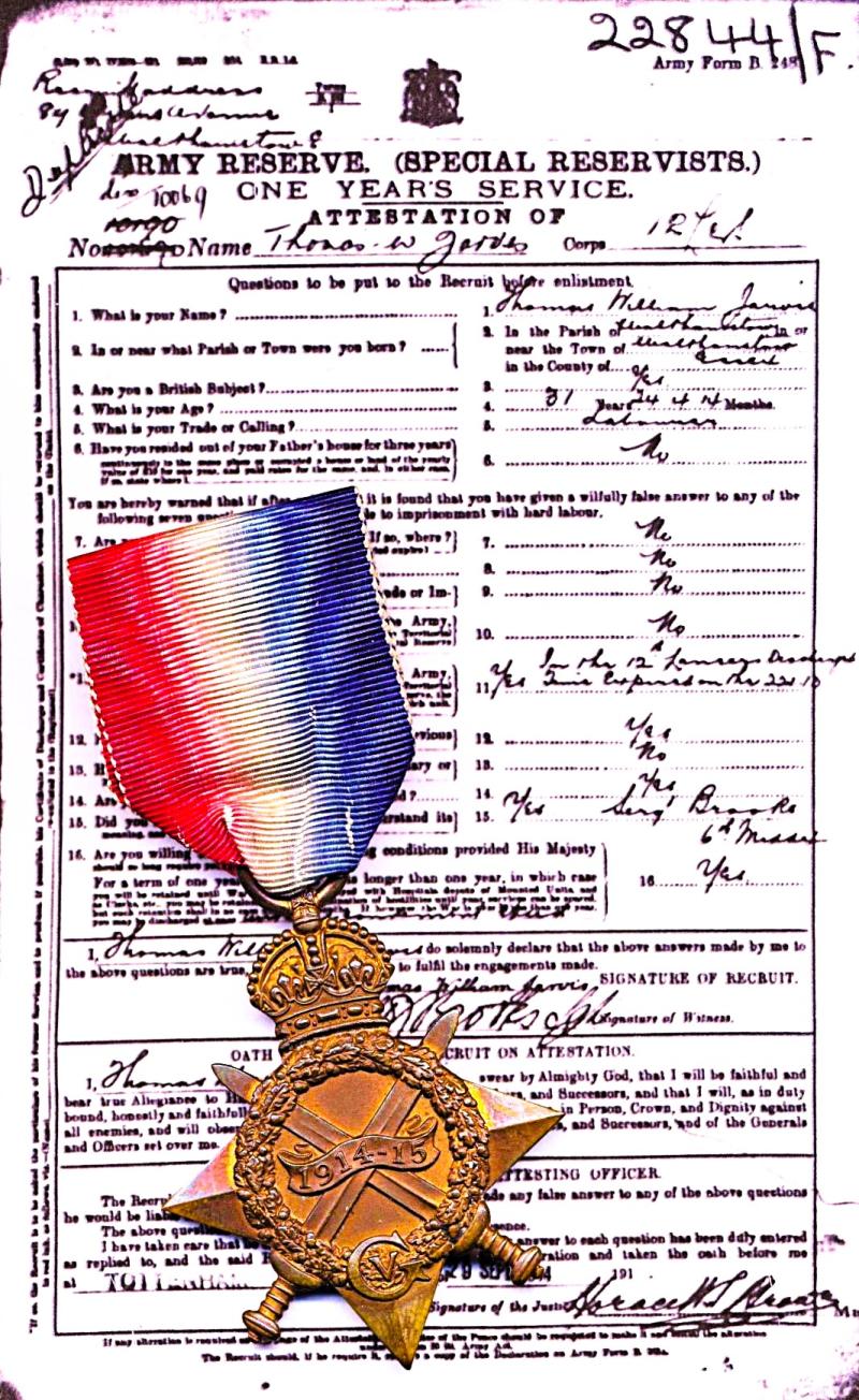 1914-15 Star (GS-10190 Pte. T. W. Jarvis, 12-Lrs.)