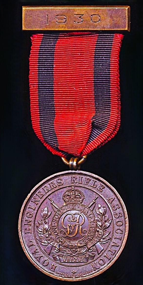 Royal Engineers Rifle Association: Bronze 'Abroad' Medal, with inegral top brooch bar this engraved '1930'