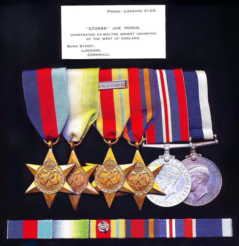 'Stoker-Joe' a Naval 'Pugilist' & Undefeated Welterweight Champion of the West of England, Second World War campaign & Hong Kong Colony long service medal group of 6: Chief Stoker Mechanician John 'Smiler' Nicholas Perks, H.M.S. Tamar
