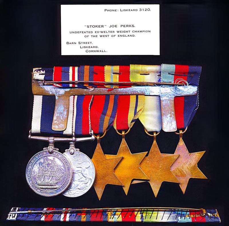 'Stoker-Joe' a Naval 'Pugilist' & Undefeated Welterweight Champion of the West of England, Second World War campaign & Hong Kong Colony long service medal group of 6: Chief Stoker Mechanician John 'Smiler' Nicholas Perks, H.M.S. Tamar