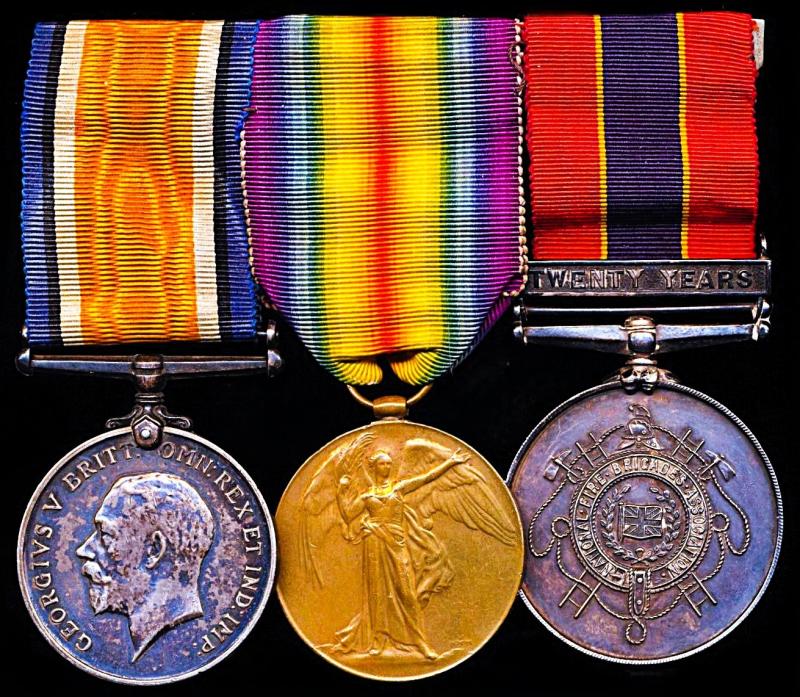 A Warwick Steam-Roller-Driver's Great War & Fire Brigade campaign & long service medal group of 3: Second Engineer Ernest Walter Anker, Warwick Fire Brigade late Royal Warwickshire Regiment