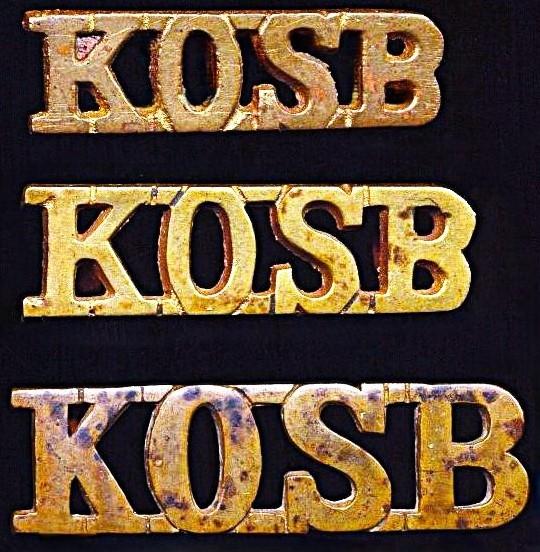 King's Own Scottish Borderers: Pair and single 'Other-Rank' gilding metal shoulder title badges (x 3). Circa 1902-1960