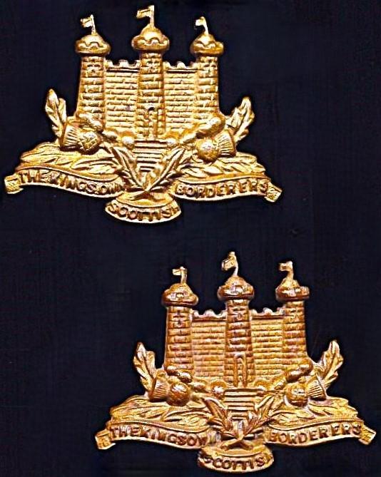 King's Own Scottish Borderers: Pair (2) gilding metal collar badges. Worn by 'Other-Ranks' (circa 1899-1961)