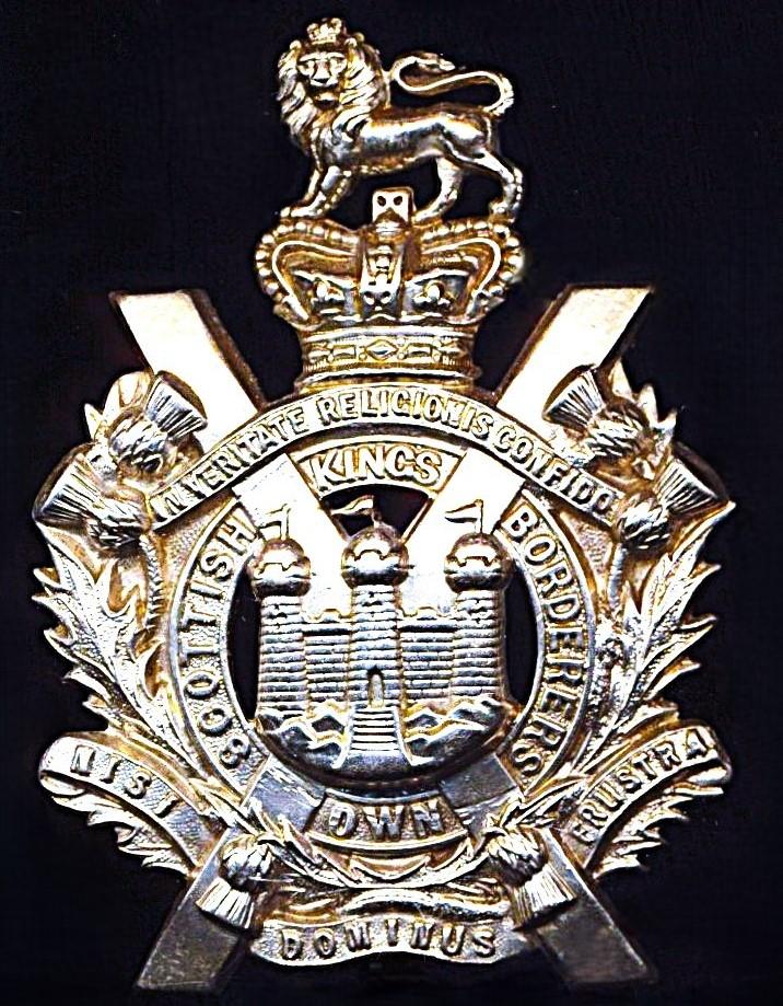 King's Own Scottish Borderers: Other Ranks 'Victorian Crown' cap badge 1887-1901. White metal. Worn by Other-Ranks 1887-1901