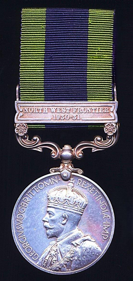 India General Service Medal 1908-35. GV II issue 'North West Frontier 1930-31' (Lieut. J. A. Macrae. R.A.)