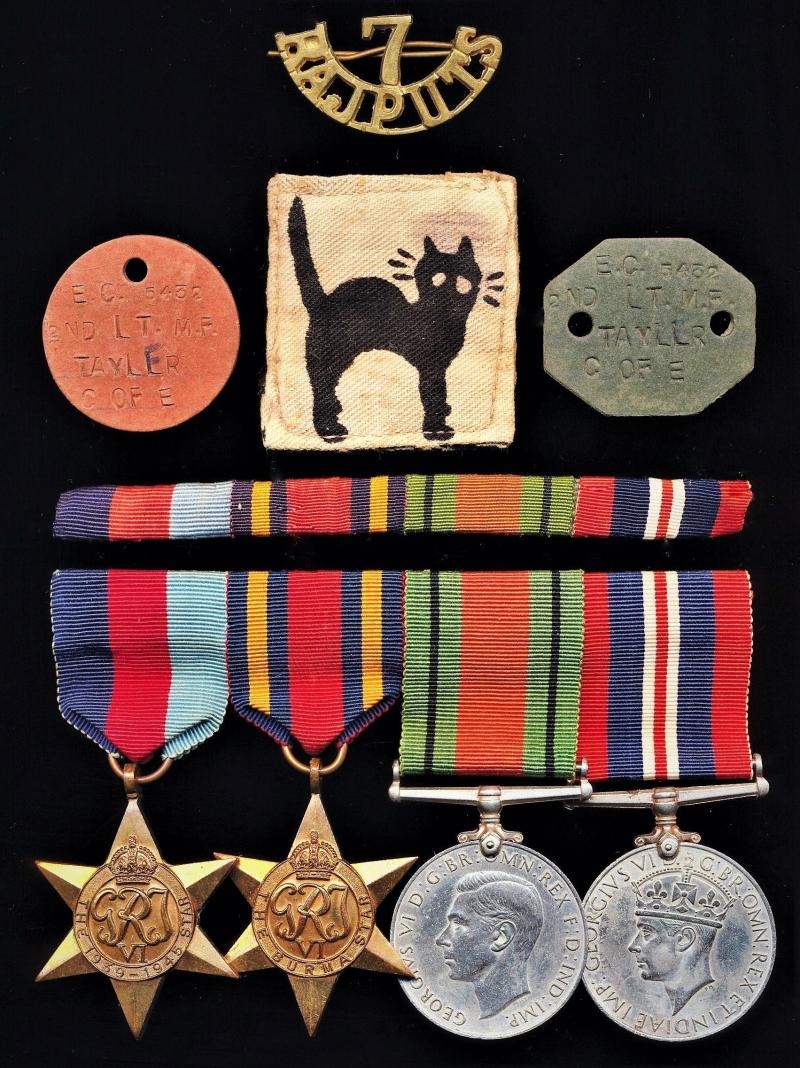A Christian Missionary & former Indian Army Officers 17th 'Black Cat' Division's 'Burma Theatre' medal group of 4 with related insignia: The Reverend Michael Frederick Tayler, late Major 6th Bn 7th Rajput Regiment, 17th 'Black Cat' Indian Division