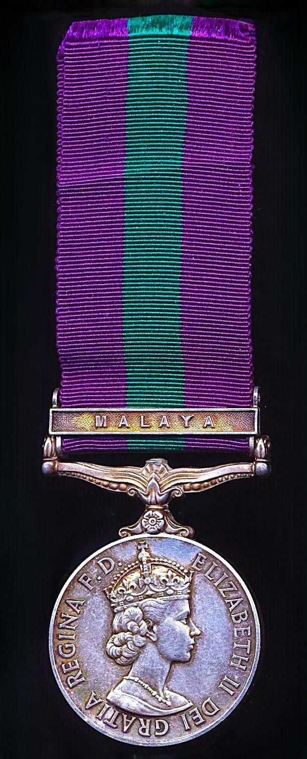 General Service Medal 1918-62. EIIR issue with clasp 'Malaya' (22506485 Pte. W. Green. W. Yorks.)