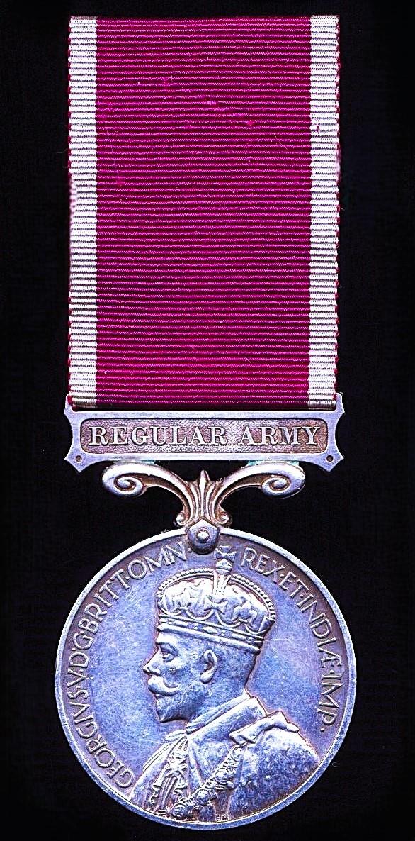Military Long Service & Good Conduct Medal. GV with 'Regular Army' bar (1042100 Cpl. J. Flynn. R.E.)