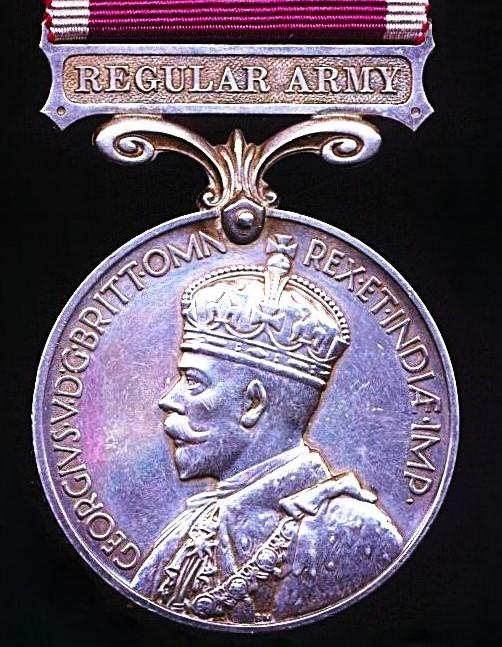 Military Long Service & Good Conduct Medal. GV with 'Regular Army' bar (7809701 Sjt. H. J. Bazley. R.E.)
