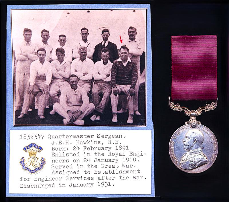 Army Long Service & Good Conduct Medal. GV 2nd issue (1852547 W.O. Cl. II. J. E. H. Hawkins. R.E.)