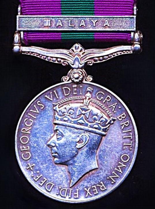 General Service Medal 1918-62. GVI second issue with clasp 'Malaya' (21134791 Rfn. Ratnabahadur Thapa. 2 G R)