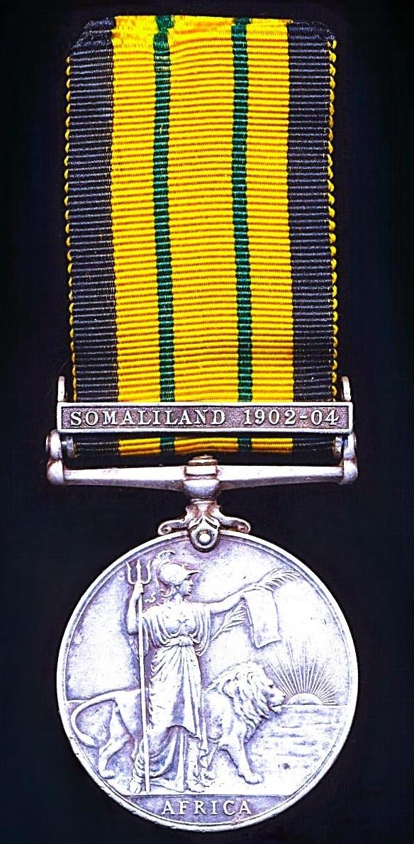 Africa General Service Medal 1902-56. EDVII silver issue with clasp 'Somaliland 1902-04' (216 Sepoy Fateh Ali. 101 / Gren:)