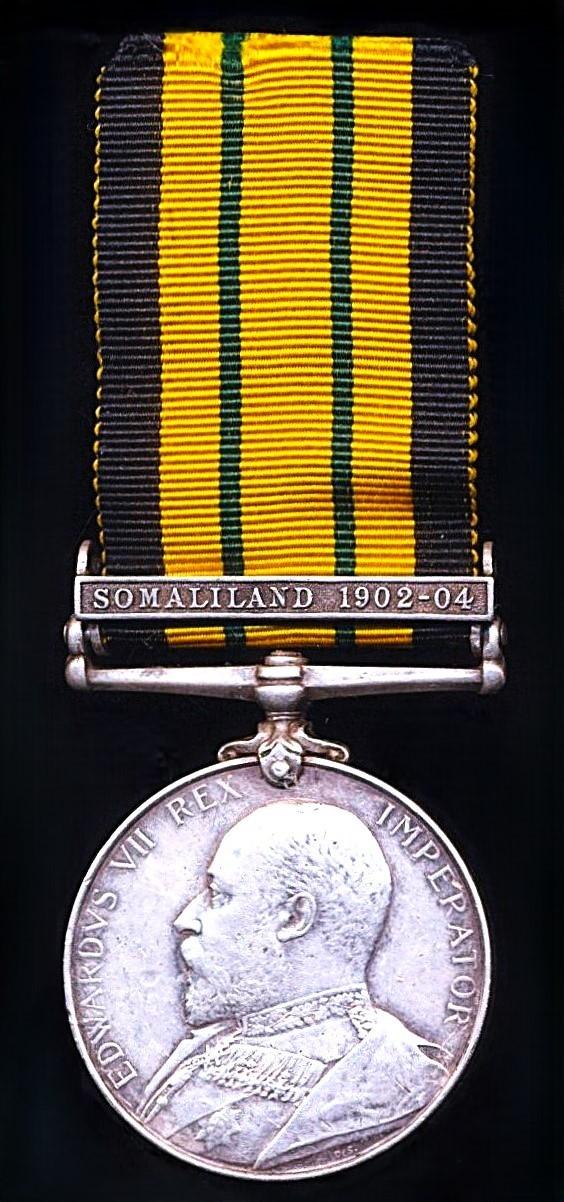 Africa General Service Medal 1902-56. EDVII silver issue with clasp 'Somaliland 1902-04' (216 Sepoy Fateh Ali. 101 / Gren:)