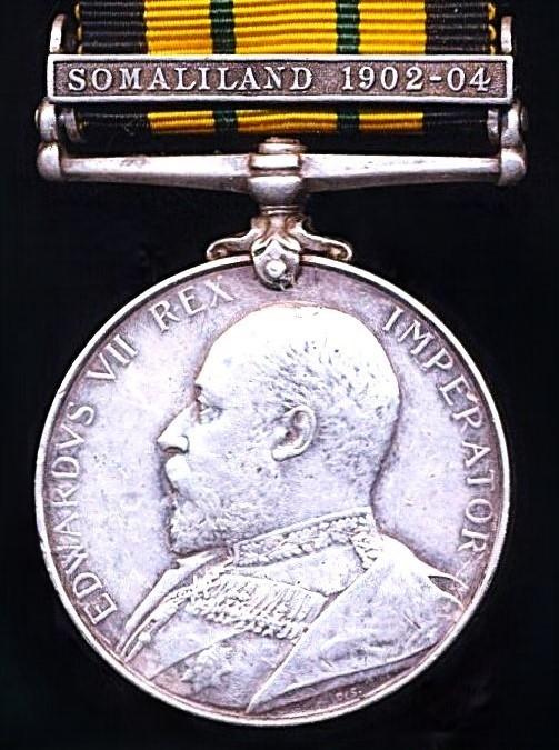 Africa General Service Medal 1902-56. EDVII silver issue with clasp 'Somaliland 1902-04' (216 Sepoy Fateh Ali. 101 / Gren:)