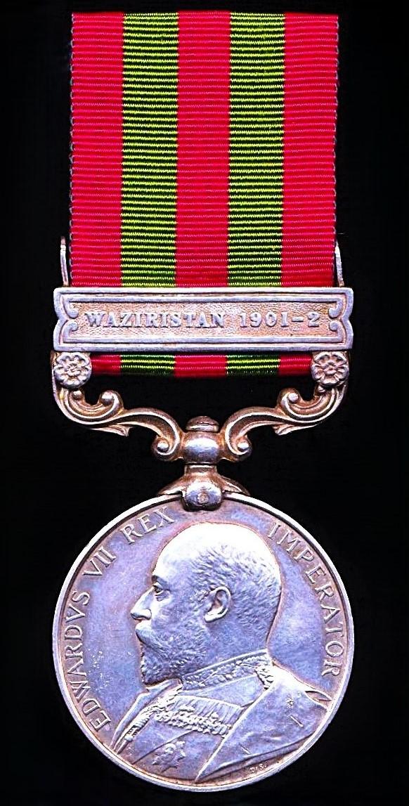 India General Service Medal 1895-1902. EDVII silver issue with clasp Waziristan 1901-02' (233 Sepoy Hayat Khan South Waziristan Militia)