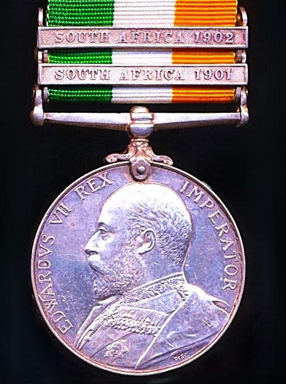 King's South Africa Medal 1901-1902. With 2 x clasps 'South Africa 1901' & 'South Africa 1902' (5762 Pte R. Williams. Rifle Brigade.)