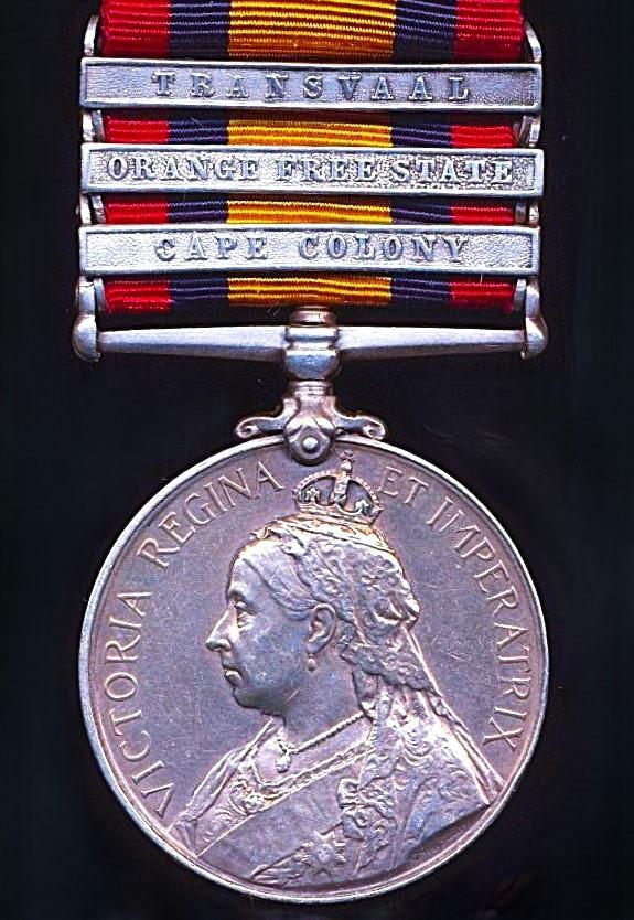 Queen's South Africa 1899-1902, 3 clasps, Cape Colony, Orange Free State, Transvaal (6091 Pte J. Finney, N. Staff: Regt)