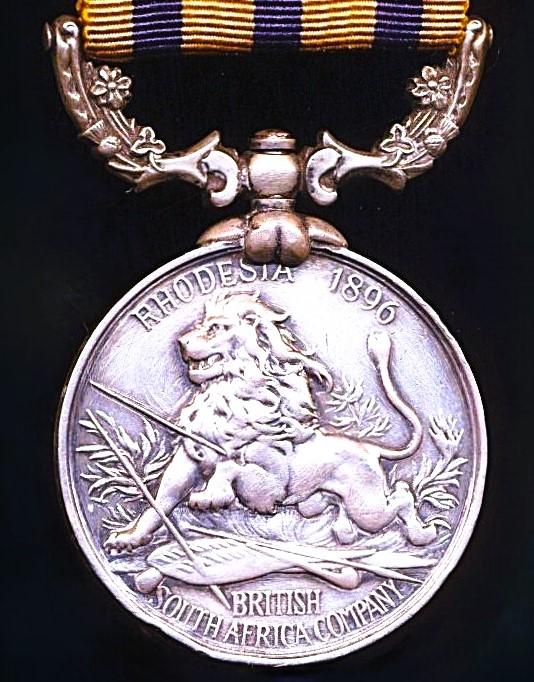 British South Africa Company Medal 1890-97. Reverse 'Rhodesia 1896'. No clasp (Sergt. J. J. Willmott. Robertsons. C.B.C.)