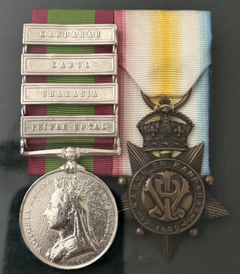 A Magnificent 'Framed' maximum-issue campaign medal pair for the Second Afghan War 1878-80: Muleteer 5th Goorkha Regiment