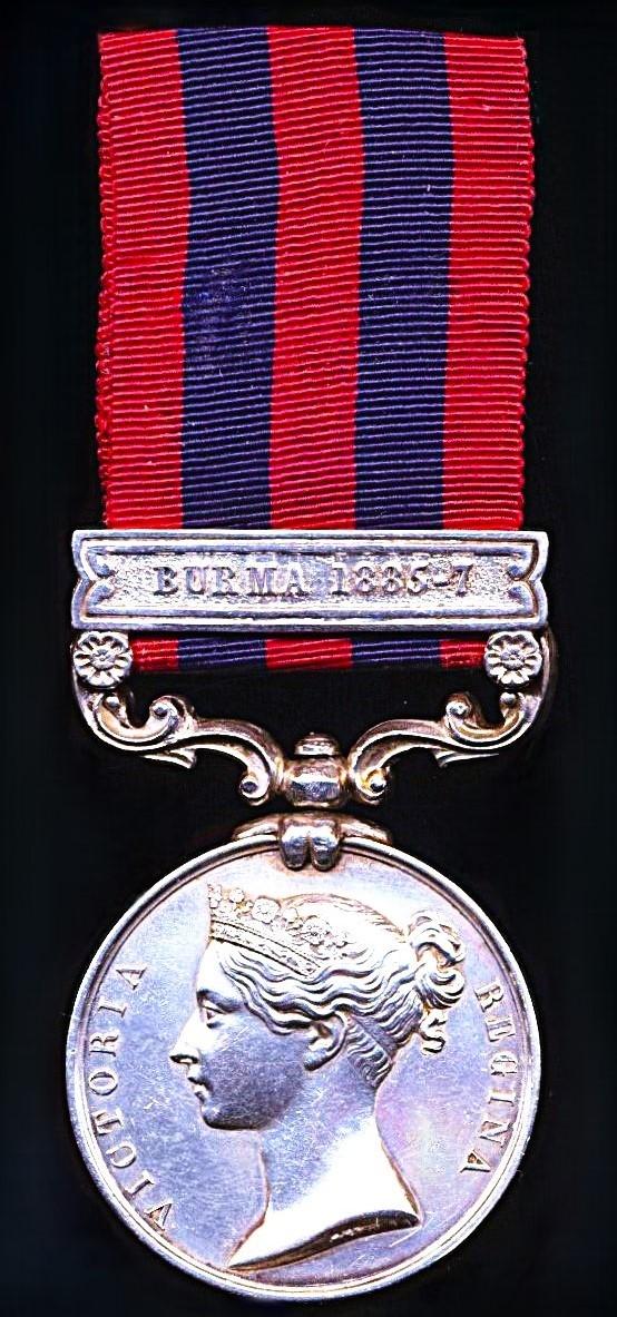 India General Service 1854-95, 1 clasp, Burma 1885-7 (716. Vol. A. MacDonald Rangoon Vol. Rifles.)