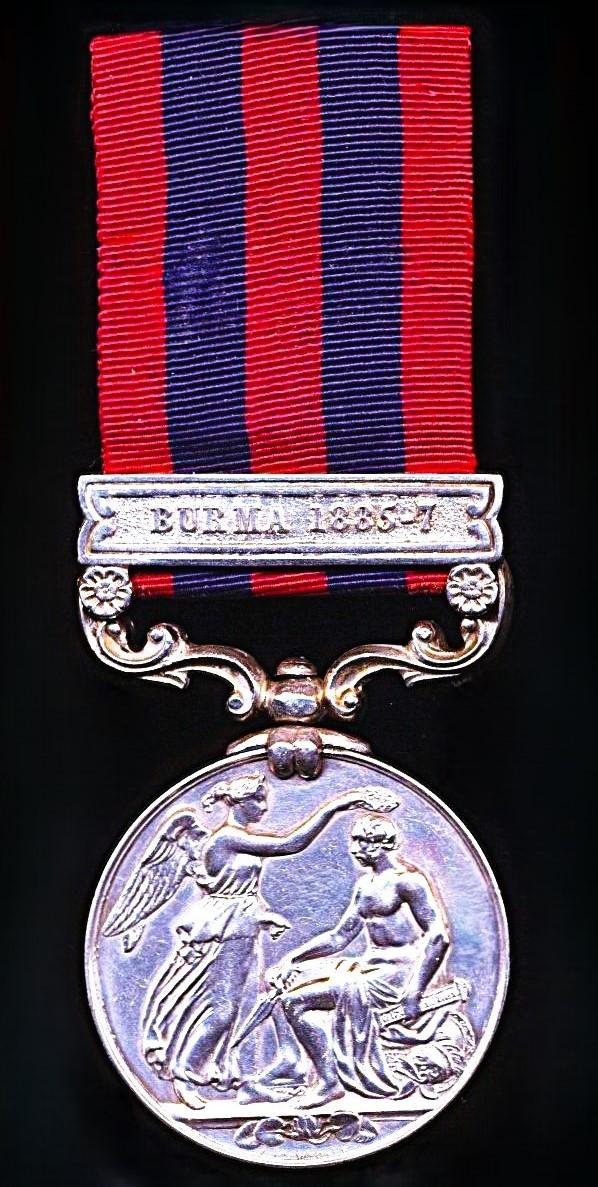 India General Service 1854-95, 1 clasp, Burma 1885-7 (716. Vol. A. MacDonald Rangoon Vol. Rifles.)