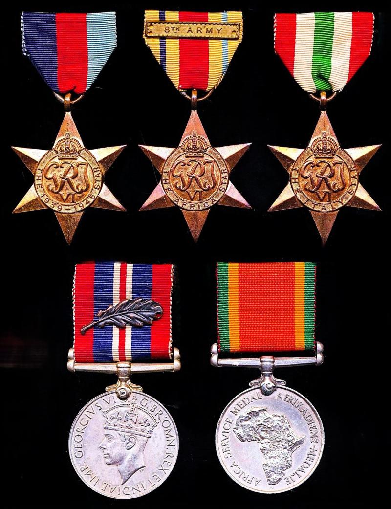 A 'Springbok's' Eighth Army 'Western Desert' Mentioned-in-Despatches Second World War medal group of 5: Warrant Officer Class II John Sim Grant, South African Engineer Corps, late 2nd Battalion Transvaal Scottish