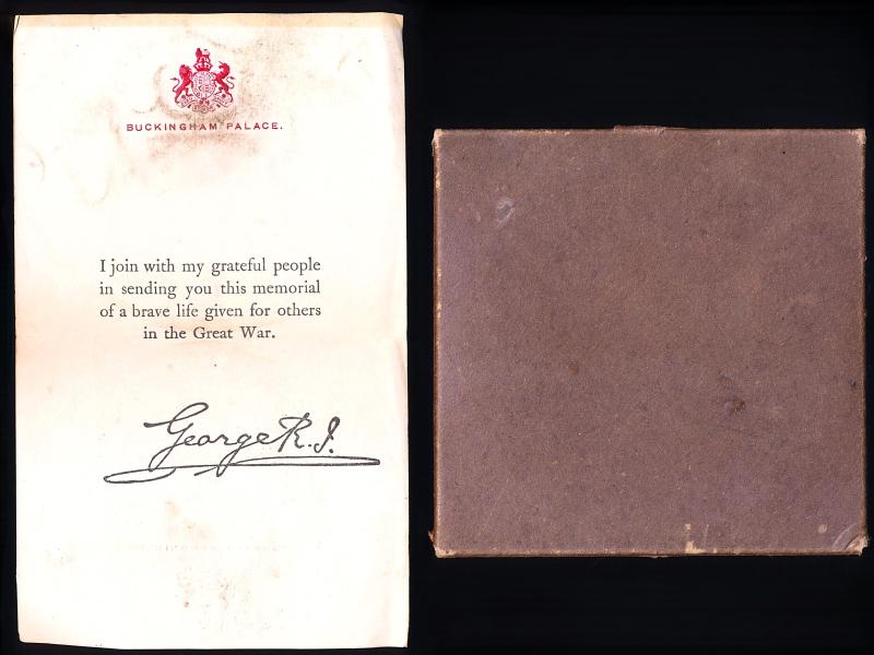 Great War Memorial Plaque Ephemera: Condolence Letter & Plaque Card Cover