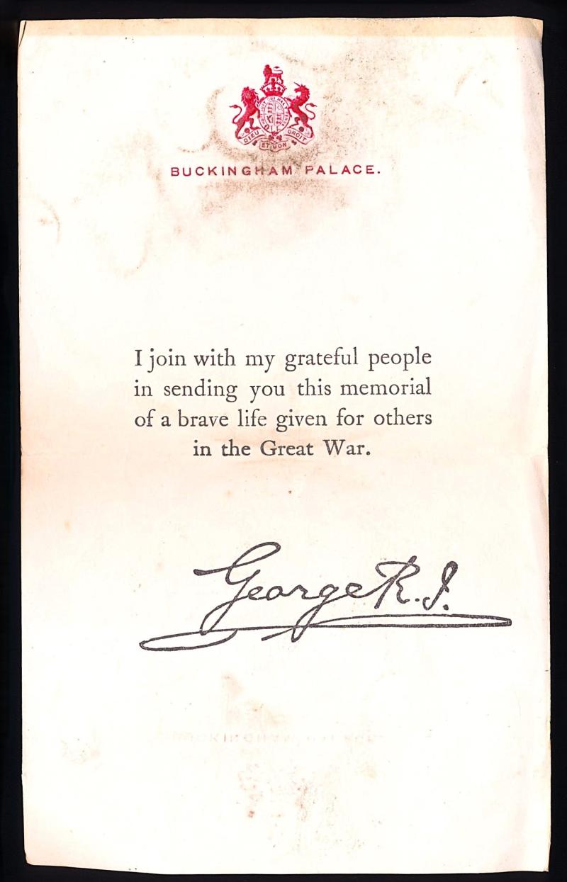 Great War Memorial Plaque Ephemera: Condolence Letter & Plaque Card Cover