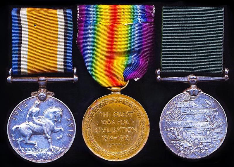 A rare 'Anglo-Indian Force' Great War campaign and volunteer Long Service Medal group of 3: Private Benjamin Crizzle, 2nd Battalion Bombay Nagpur Railway Regiment, Auxiliary Force India, late Anglo-Indian Force