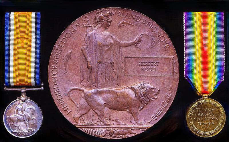 A Maidstone 'Man of Kent' interest, 'Bangalore, India' Great War casualty medal group of two together with companion Memorial Plaque: Private Herbert Hood, 596th Motor Transport Company, Army Service Corps