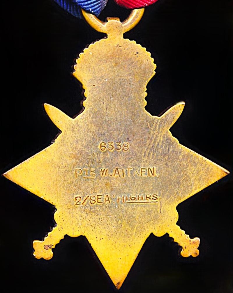 A Dunbar / Haddington interest 'Old Contemptible' casualty 'Shot in the Jaw' at Messines, medal group of 3: Private William Sheriff Aitken, 2nd Battalion Seaforth Highlanders (Ross-shire Buffs, The Duke of Albany’s)