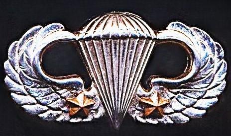 United States Army: Parachutist Badge. White metal 'Jump Wings' with 2 x bronze 'Combat Assault Stars' maker marked regulation size