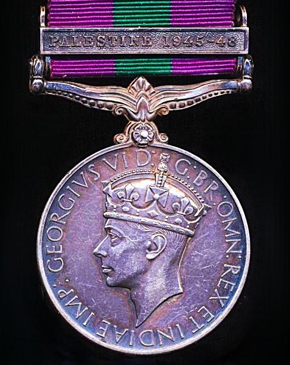General Service Medal 1918-62. GVI first type with clasp 'Palestine 1945-48' (2660426 Gdsm P. Slade-Hurn. Coldm Gds.)