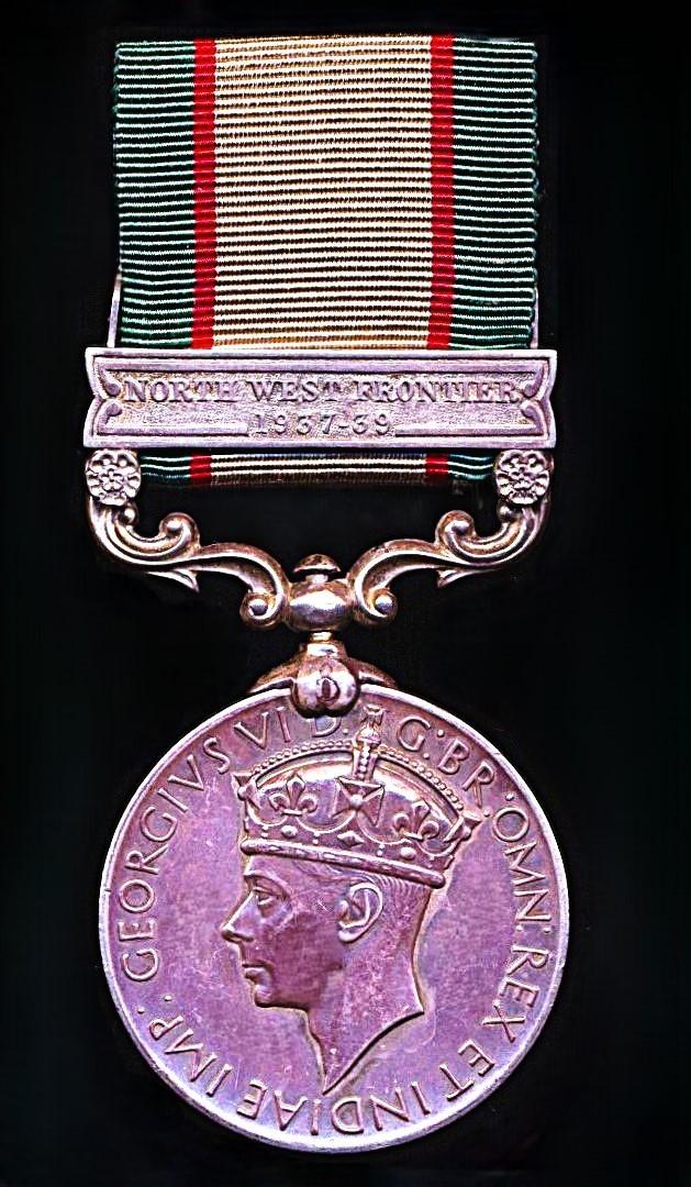 India General Service Medal 1936-39. With clasp 'North West Frontier 1937-39' (14259 Sep. Ram Kishan, 1-12 F.F.R.)