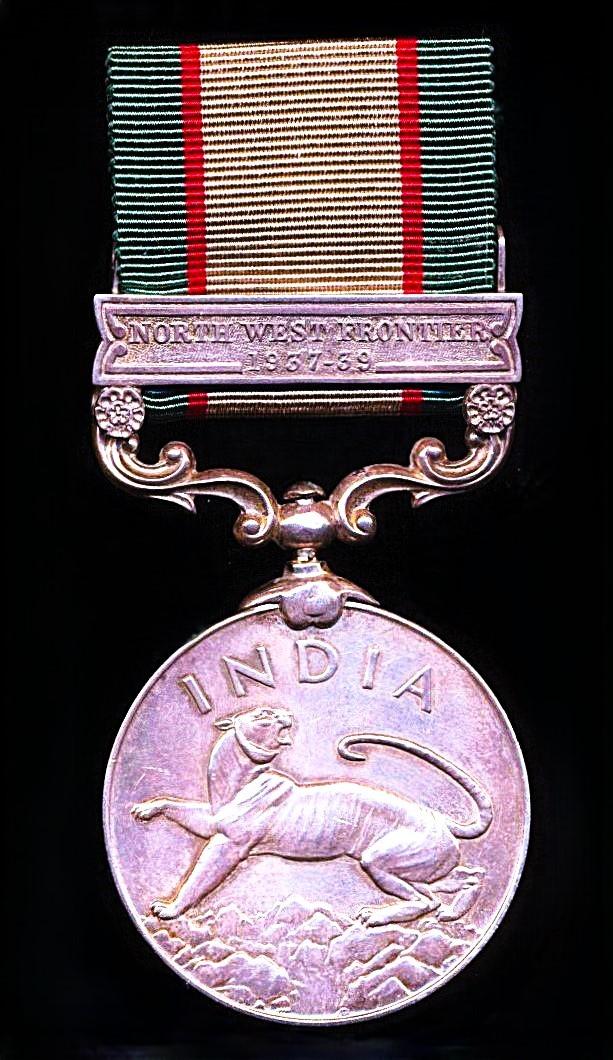 India General Service Medal 1936-39. With clasp 'North West Frontier 1937-39' (14259 Sep. Ram Kishan, 1-12 F.F.R.)
