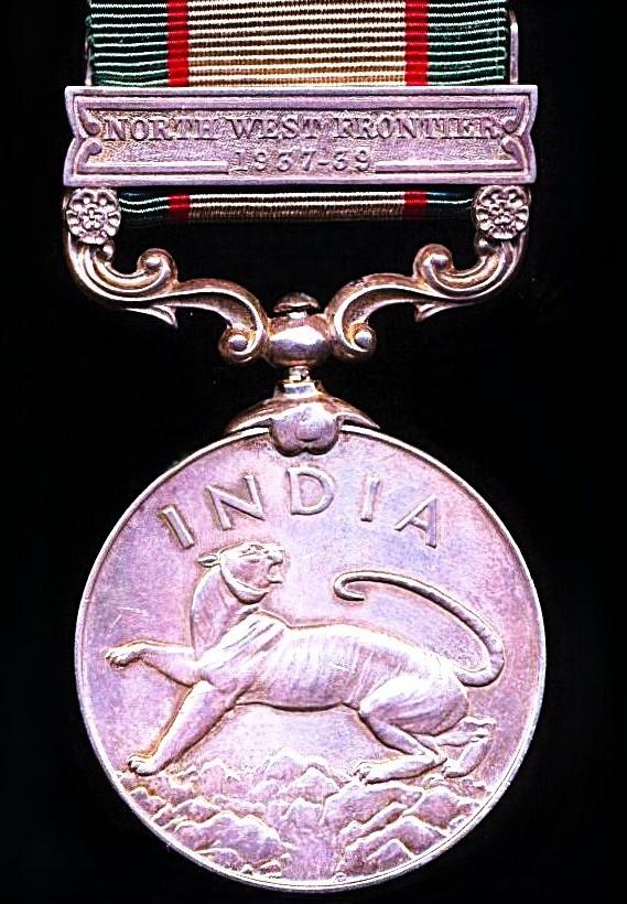 India General Service Medal 1936-39. With clasp 'North West Frontier 1937-39' (14259 Sep. Ram Kishan, 1-12 F.F.R.)