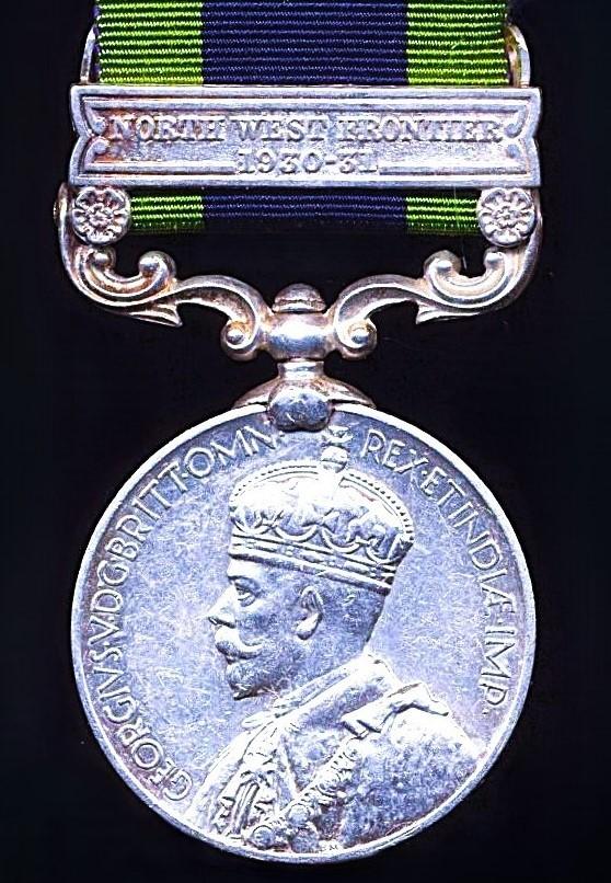 India General Service Medal 1908. GV second type with clasp 'North West Frontier 1930-31' (A.13 Syce Santoo. Guides Cavy)