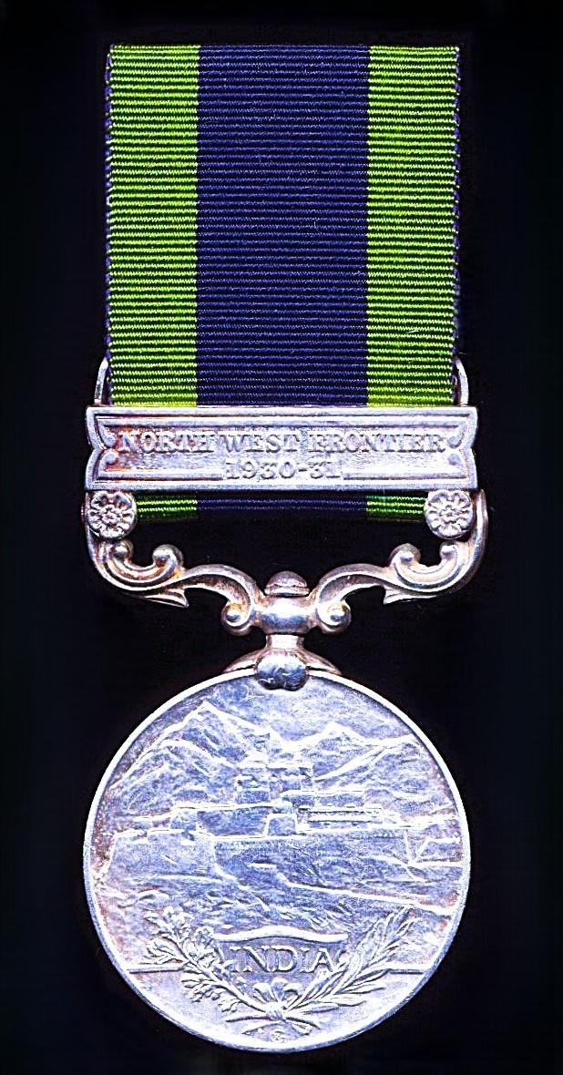 India General Service Medal 1908. GV second type with clasp 'North West Frontier 1930-31' (A.13 Syce Santoo. Guides Cavy)
