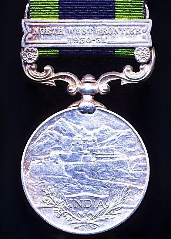 India General Service Medal 1908. GV second type with clasp 'North West Frontier 1930-31' (A.13 Syce Santoo. Guides Cavy)