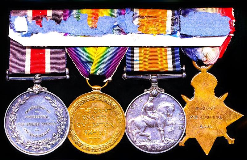 A Rotherham local interest Great War 'Zillebeeke Lake 1917 Casualty' and Fire Chief's long service medal group of 4: Chief Superintendent Joseph Downing, Rotherham Fire Brigade, late Army Service Corps and Rotherham Borough Police