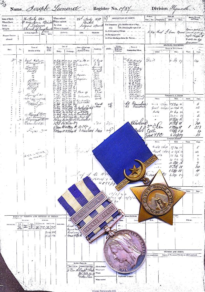 A Royal Marine 'Bootneck Cameleer' Abu Klea 'Gordon Relief Expedition' campaign medal pair: Private Joseph Leonard, Royal Marine Light Infantry late Guards Camel Regiment